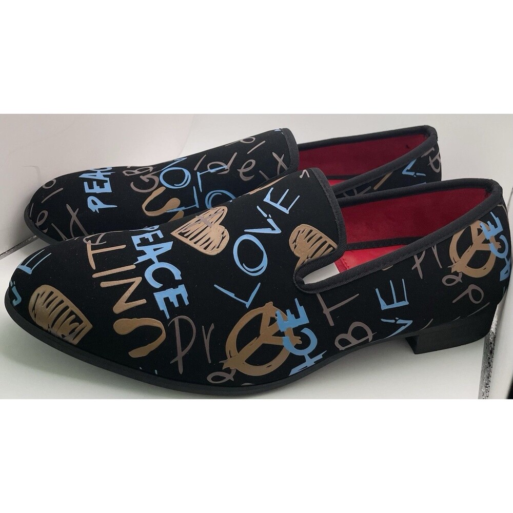 Men’s Party Dress Shoes Black Multicolor Graffiti Meijiana Size 11 - Picture 2 of 6